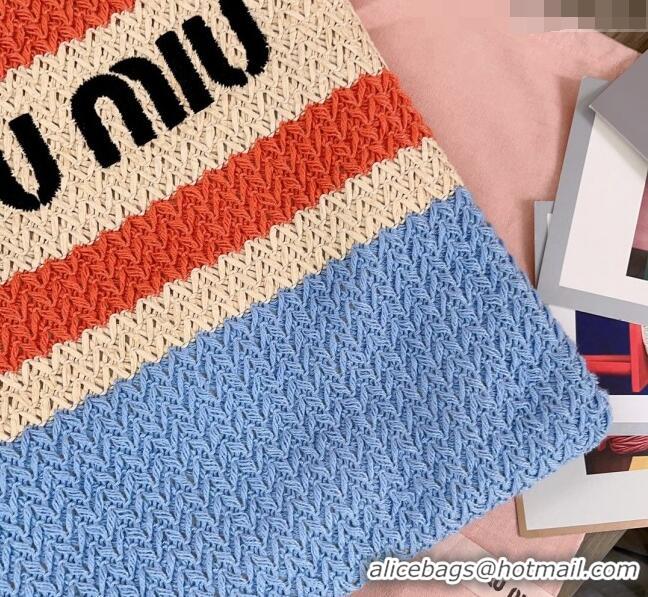 Best Quality Miu Miu Crochet Fabric Tote Bag 5BG248 Light Blue 2024