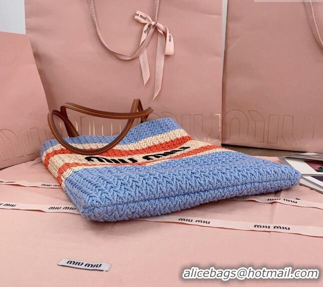 Best Quality Miu Miu Crochet Fabric Tote Bag 5BG248 Light Blue 2024