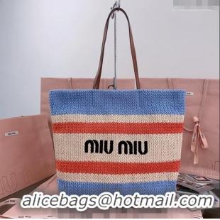 Buy Inexpensive Miu Miu Crochet Fabric Tote Bag 5BG228 Light Blue 2024