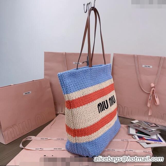 Buy Inexpensive Miu Miu Crochet Fabric Tote Bag 5BG228 Light Blue 2024