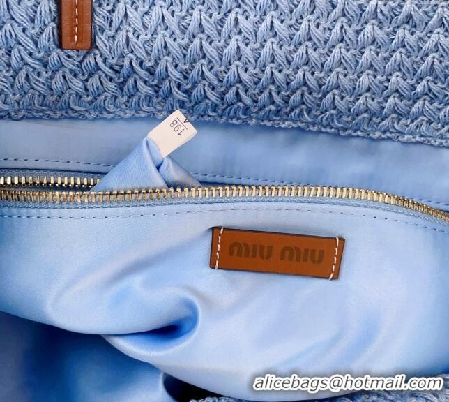 Buy Inexpensive Miu Miu Crochet Fabric Tote Bag 5BG228 Light Blue 2024