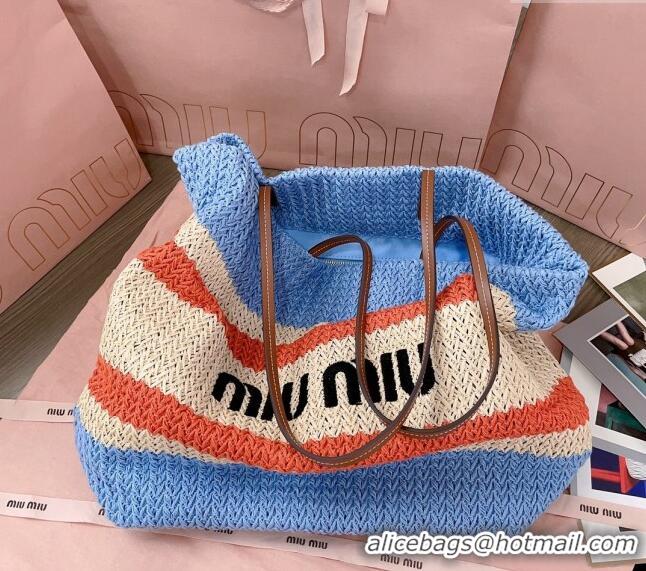 Buy Inexpensive Miu Miu Crochet Fabric Tote Bag 5BG228 Light Blue 2024