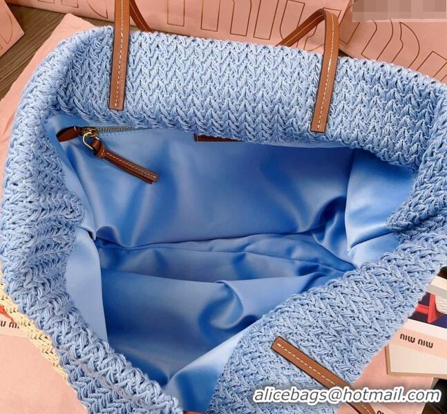 Buy Inexpensive Miu Miu Crochet Fabric Tote Bag 5BG228 Light Blue 2024