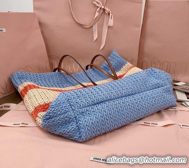 Buy Inexpensive Miu Miu Crochet Fabric Tote Bag 5BG228 Light Blue 2024