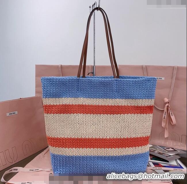 Buy Inexpensive Miu Miu Crochet Fabric Tote Bag 5BG228 Light Blue 2024