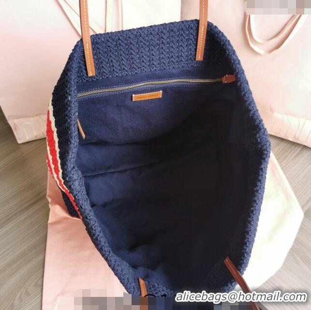 Popular Style Miu Miu Crochet Fabric Tote Bag 5BG228 Dark Blue 2024