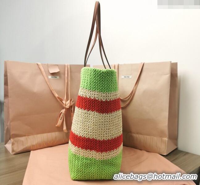 New Design Miu Miu Crochet Fabric Tote Bag 5BG228 Green 2024