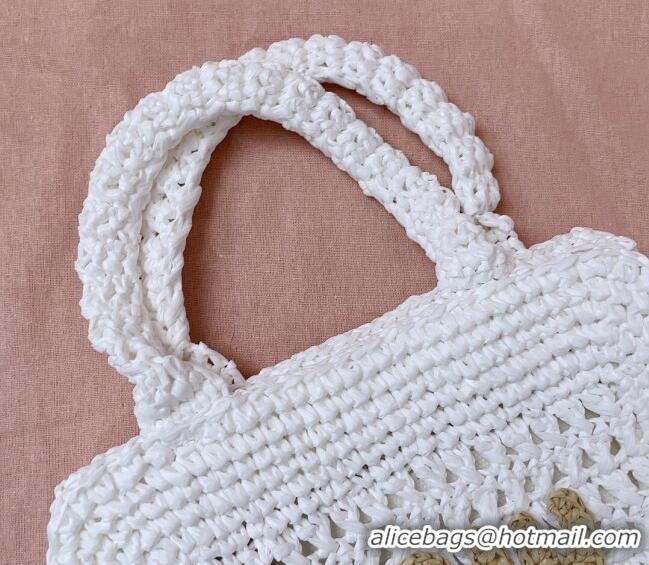 Top Quality Miu Miu Raffia-effect crochet fabric mini tote bag 5BA283 White 2024