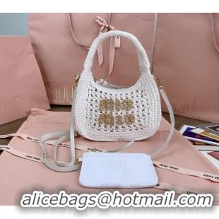 Reasonable Price Miu Miu Wander woven fabric hobo bag 5BC125 White 2024