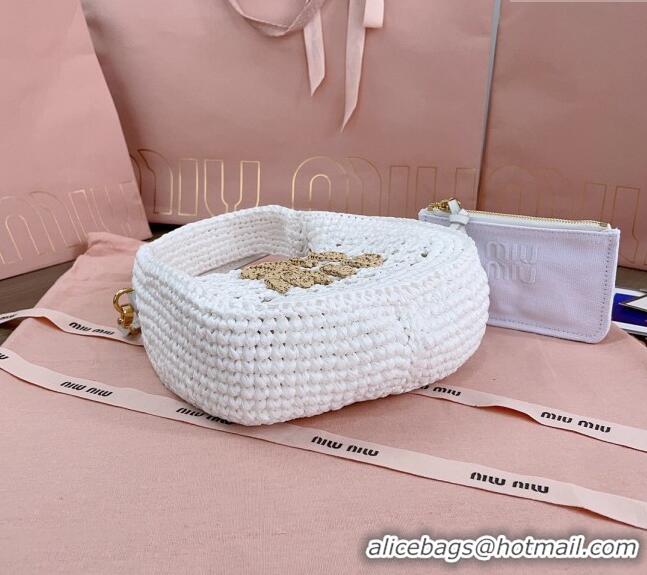 Reasonable Price Miu Miu Wander woven fabric hobo bag 5BC125 White 2024