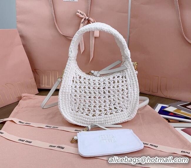 Reasonable Price Miu Miu Wander woven fabric hobo bag 5BC125 White 2024