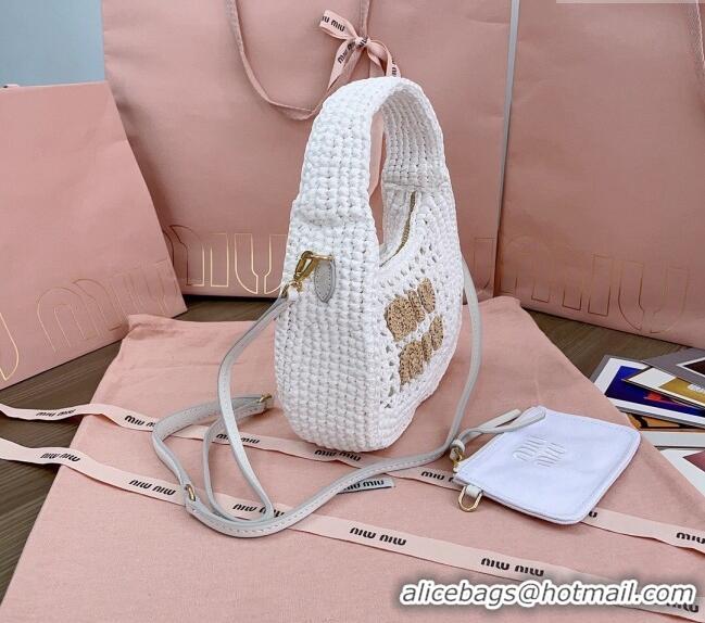 Reasonable Price Miu Miu Wander woven fabric hobo bag 5BC125 White 2024