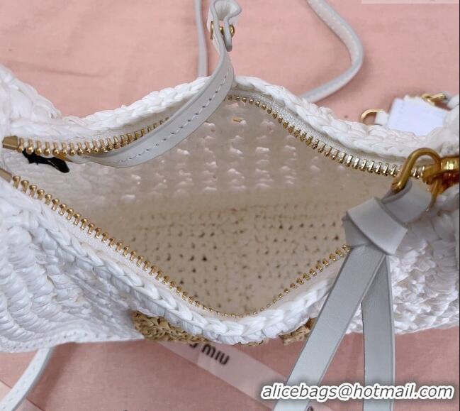 Reasonable Price Miu Miu Wander woven fabric hobo bag 5BC125 White 2024