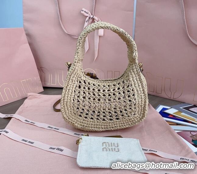 Pretty Style Miu Miu Wander woven fabric hobo bag 5BC125 Beige 2024