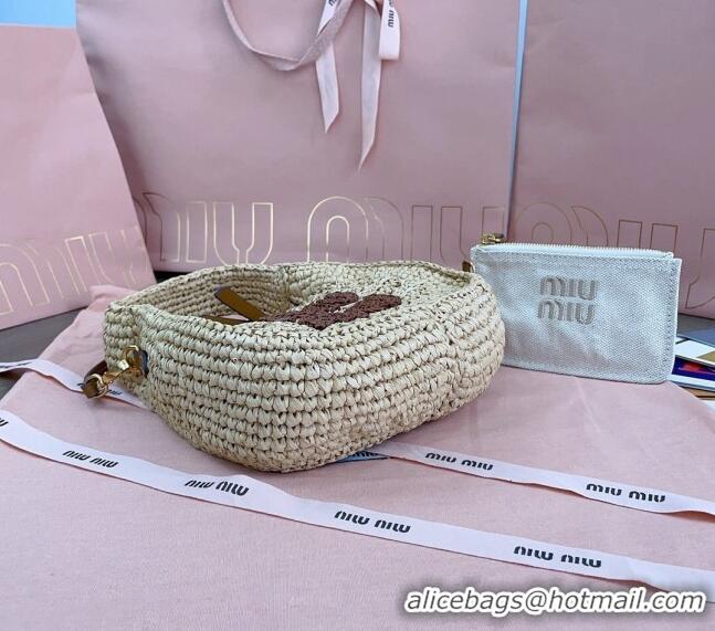 Pretty Style Miu Miu Wander woven fabric hobo bag 5BC125 Beige 2024