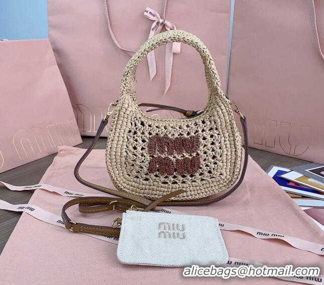 Pretty Style Miu Miu Wander woven fabric hobo bag 5BC125 Beige 2024