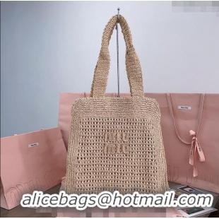 Top Grade Miu Miu Woven fabric Tote bag 5BG230 Beige 2024