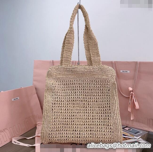 Top Grade Miu Miu Woven fabric Tote bag 5BG230 Beige 2024