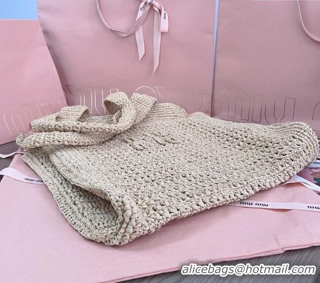 Top Grade Miu Miu Woven fabric Tote bag 5BG230 Beige 2024