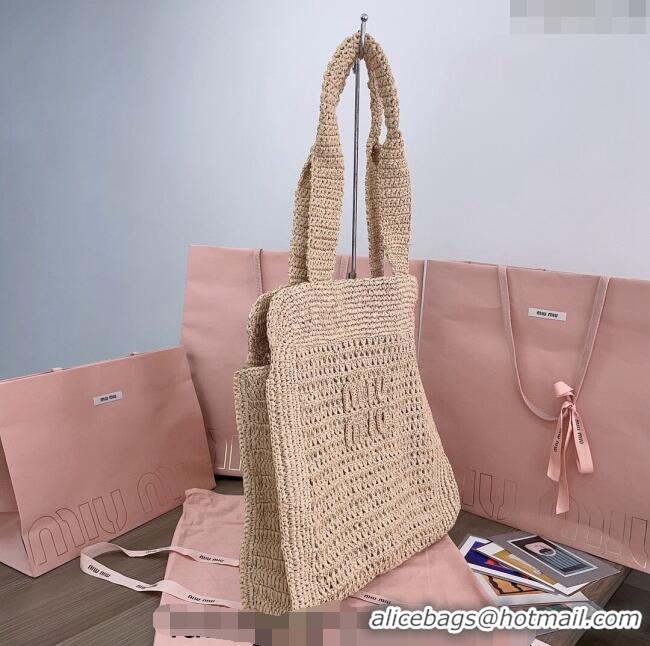 Top Grade Miu Miu Woven fabric Tote bag 5BG230 Beige 2024