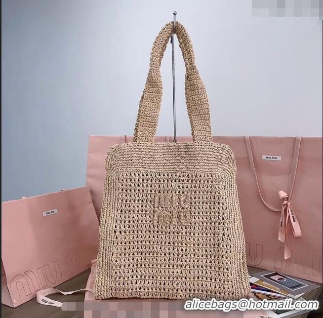 Top Grade Miu Miu Woven fabric Tote bag 5BG230 Beige 2024