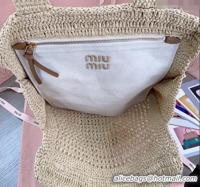 Top Grade Miu Miu Woven fabric Tote bag 5BG230 Beige 2024