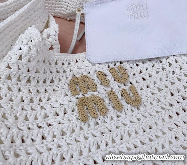 Luxurious Discount Miu Miu Woven fabric hobo bag 5BC116 White 2024