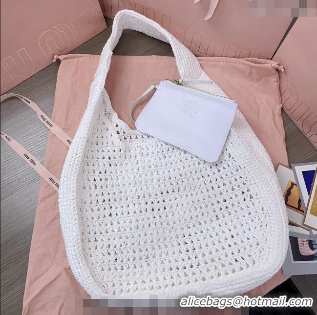 Luxurious Discount Miu Miu Woven fabric hobo bag 5BC116 White 2024