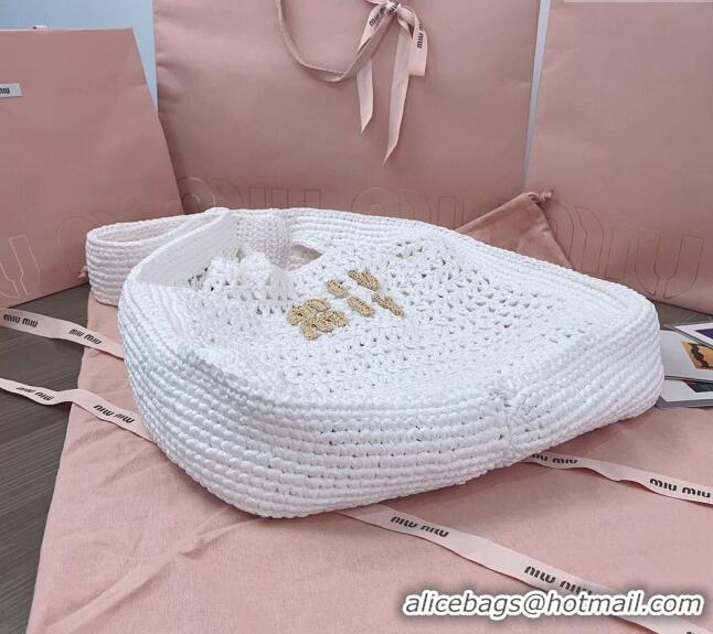 Luxurious Discount Miu Miu Woven fabric hobo bag 5BC116 White 2024