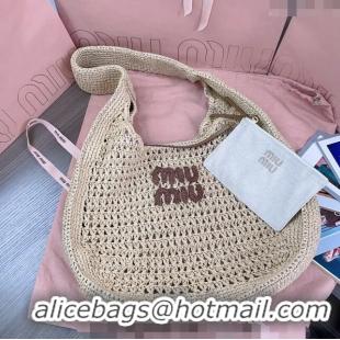 Best Price Miu Miu Woven fabric hobo bag 5BC116 Beige 2024