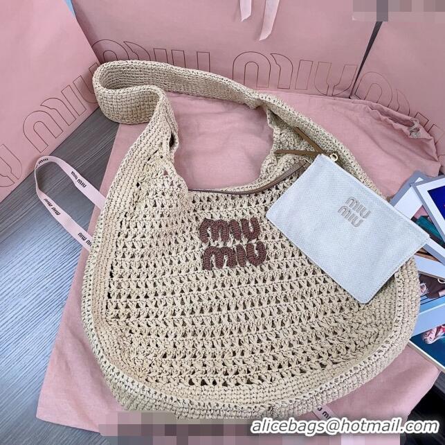 Best Price Miu Miu Woven fabric hobo bag 5BC116 Beige 2024