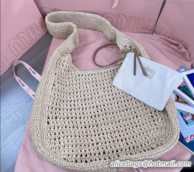 Best Price Miu Miu Woven fabric hobo bag 5BC116 Beige 2024