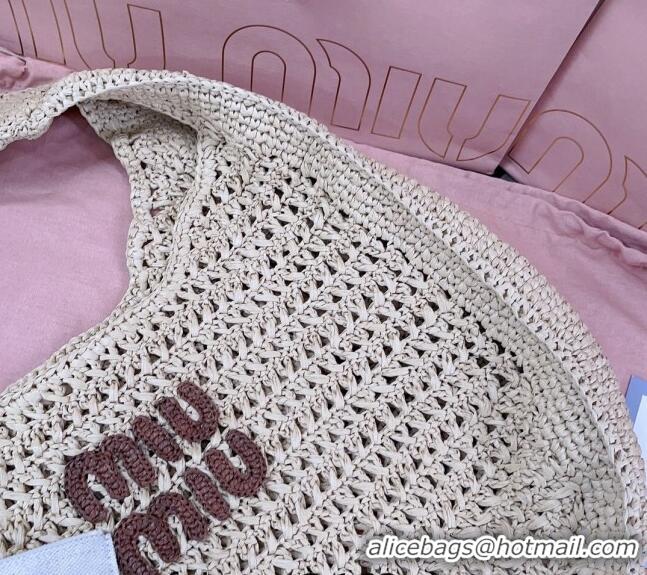 Best Price Miu Miu Woven fabric hobo bag 5BC116 Beige 2024