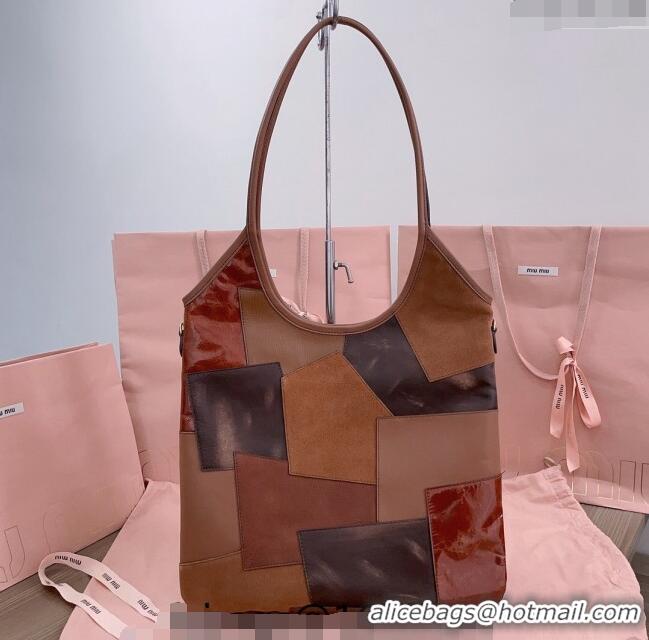 Top Grade Miu Miu IVY Patchwork Leather Tote Bag 5BG231 Brown 2024