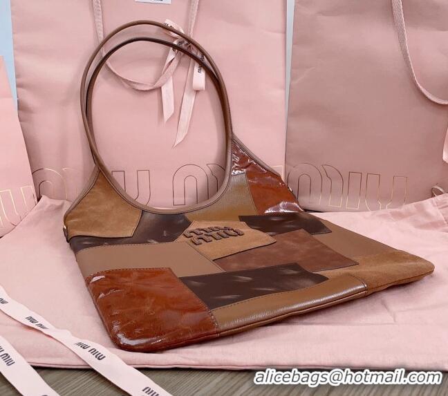 Top Grade Miu Miu IVY Patchwork Leather Tote Bag 5BG231 Brown 2024