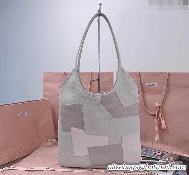 Grade Discount Miu Miu IVY Patchwork Leather Tote Bag 5BG231 Grey 2024