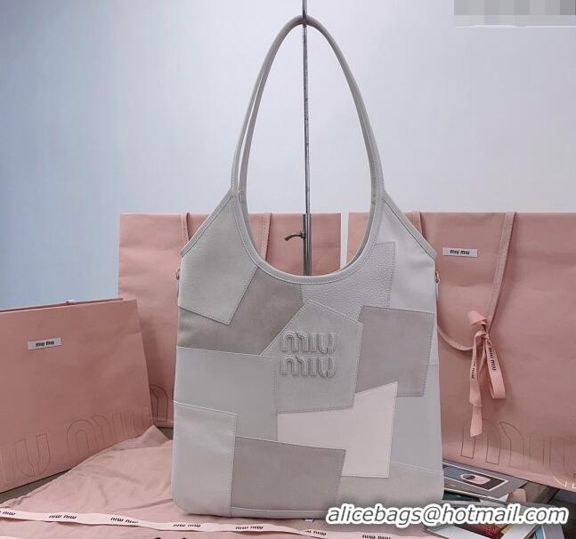 Grade Discount Miu Miu IVY Patchwork Leather Tote Bag 5BG231 Grey 2024