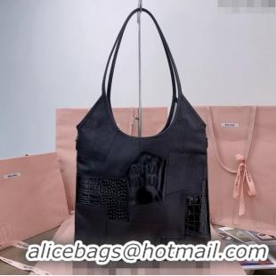 Most Popular Miu Miu IVY Patchwork Leather Tote Bag 5BG231 Black 2024