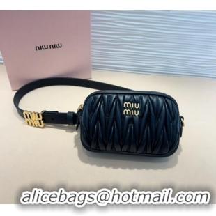 Original Cheap Miu Miu Matelasse Leather Pouch Belt 2cm with Logo Buckle 0708 Black 2024