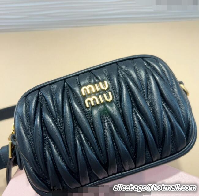 Original Cheap Miu Miu Matelasse Leather Pouch Belt 2cm with Logo Buckle 0708 Black 2024