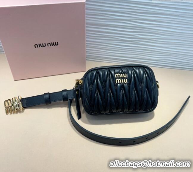 Original Cheap Miu Miu Matelasse Leather Pouch Belt 2cm with Logo Buckle 0708 Black 2024