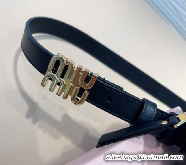 Original Cheap Miu Miu Matelasse Leather Pouch Belt 2cm with Logo Buckle 0708 Black 2024