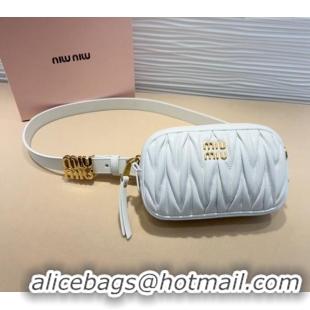 Best Price Miu Miu Matelasse Leather Pouch Belt 2cm with Logo Buckle 0708 White 2024