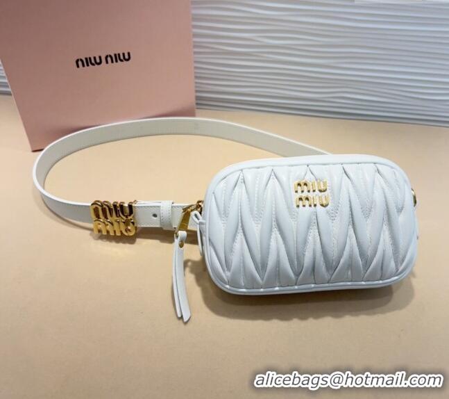 Best Price Miu Miu Matelasse Leather Pouch Belt 2cm with Logo Buckle 0708 White 2024