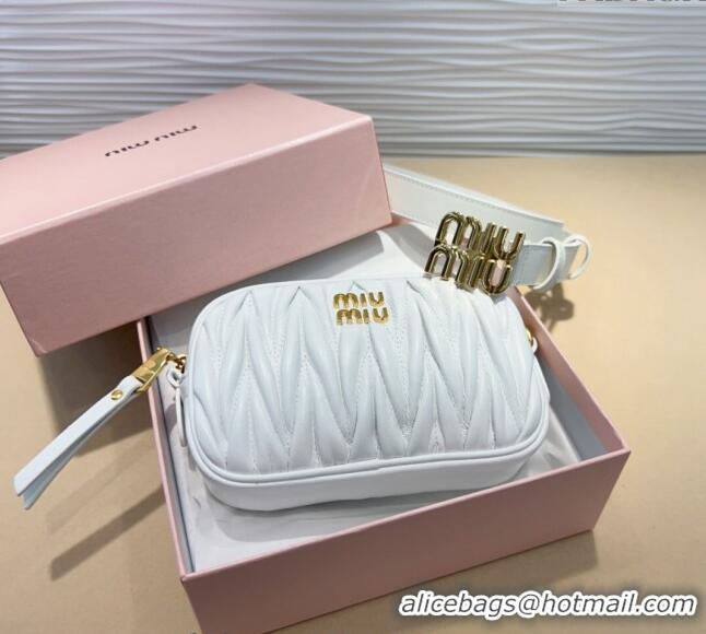 Best Price Miu Miu Matelasse Leather Pouch Belt 2cm with Logo Buckle 0708 White 2024