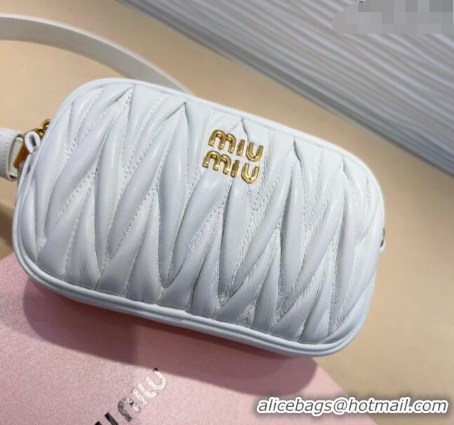 Best Price Miu Miu Matelasse Leather Pouch Belt 2cm with Logo Buckle 0708 White 2024