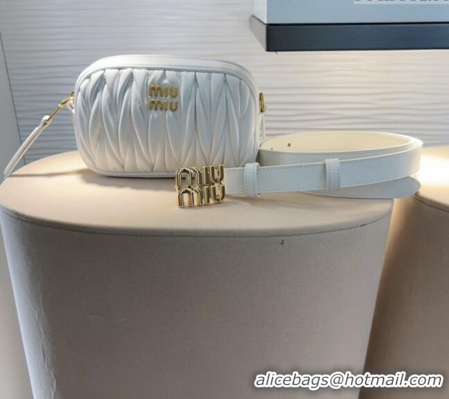 Best Price Miu Miu Matelasse Leather Pouch Belt 2cm with Logo Buckle 0708 White 2024