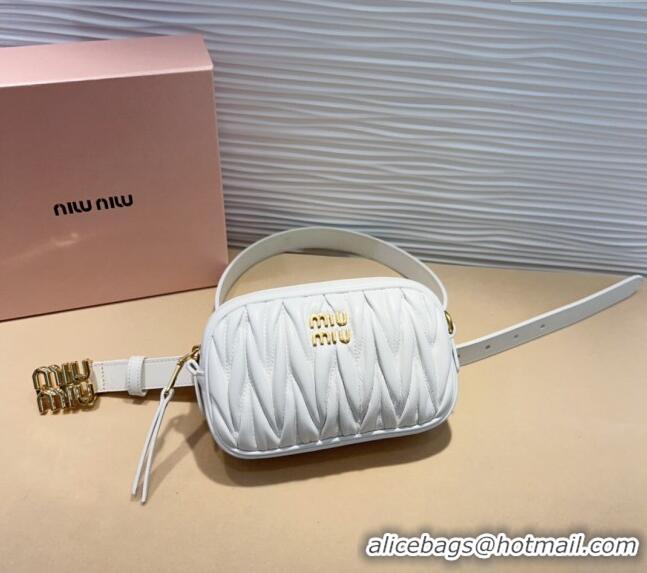 Best Price Miu Miu Matelasse Leather Pouch Belt 2cm with Logo Buckle 0708 White 2024