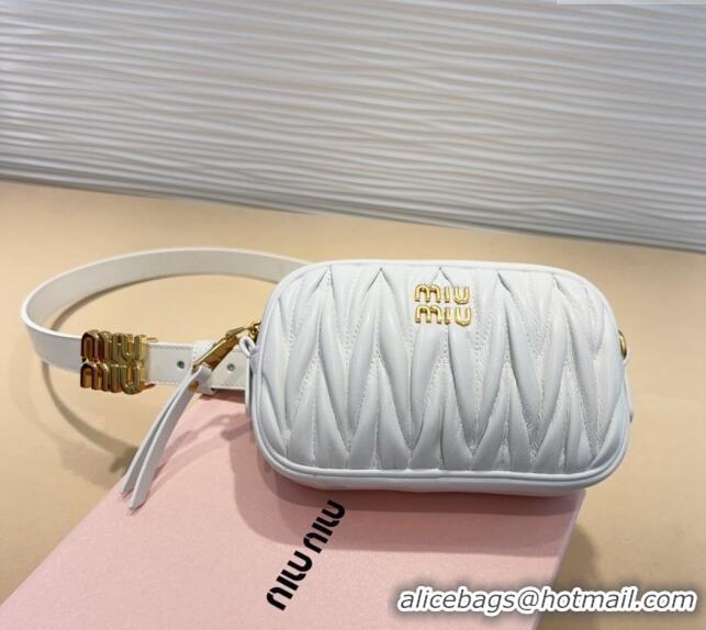 Best Price Miu Miu Matelasse Leather Pouch Belt 2cm with Logo Buckle 0708 White 2024