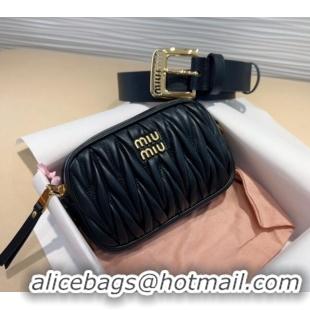 Good Looking Miu Miu Matelasse Leather Pouch Belt 3cm with Pin Buckle 0708 Black 2024